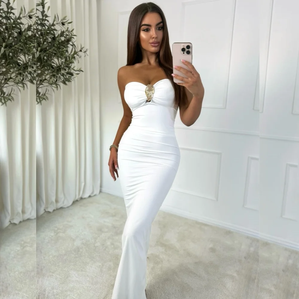 

Customized Casual Simple Jersey Sequined Pleat Trumpet Strapless Long Dresses Bespoke Occasion Matching
