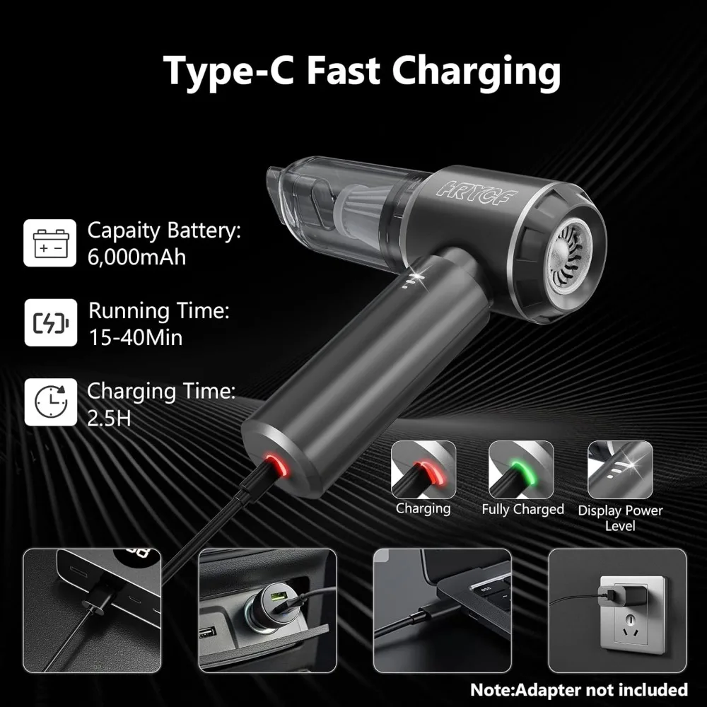 Vacuum Mobil Tanpa Kabel, Mini Portabel 4-in-1 Daya Tinggi Dapat Diisi Ulang dengan Motor Tanpa Sikat, Vacuum Genggam Pompa Tiup Udara - Abu-abu