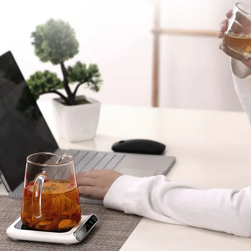 Cangkir kopi pintar 5V USB, bantalan penghangat cangkir susu, minuman pemanas listrik suhu dapat disesuaikan, piring penghangat minuman panas