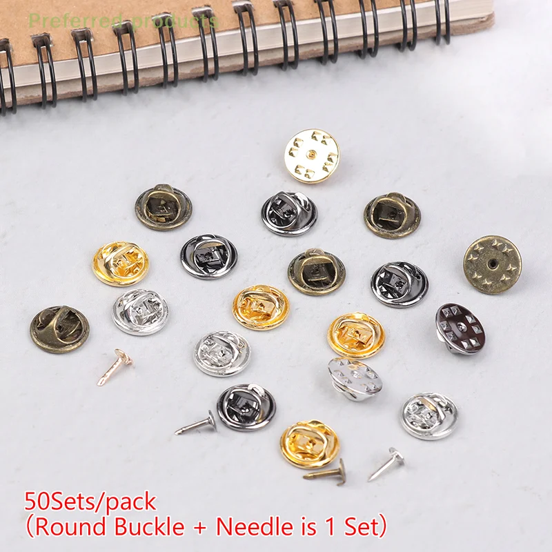 

DIY Crafter's Essential: 50 Set of Round Metal Locking Pin Backs for Brooches and Badges