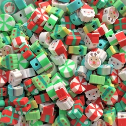 50pcs Christmas Soft Polymer Clay Beads Bracelet Christmas Tree Candy Gift Elk Spacer Beads for Phone Chain Keychain Accessories