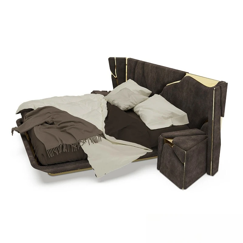 

Double bed high-end designer villa mansion large master bedroom modern leather widescreen bed
