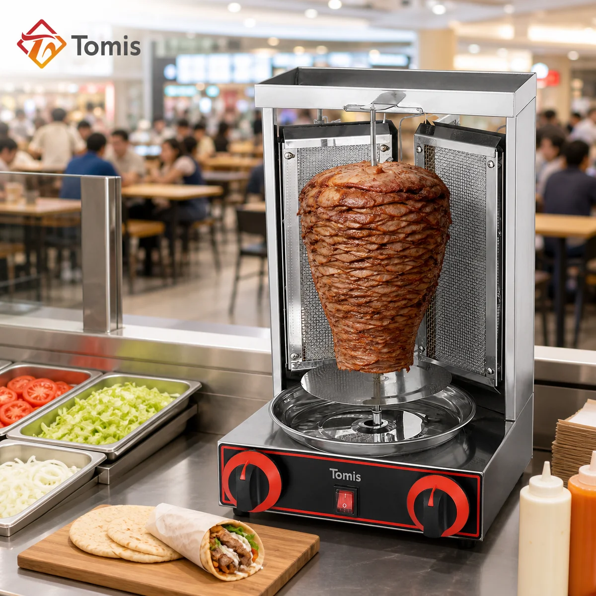 Commercial Countertop Gas Shawarma Machine Stainless Steel Doner Kebab Maker Vertical Broiler for Restaurant Kitchen