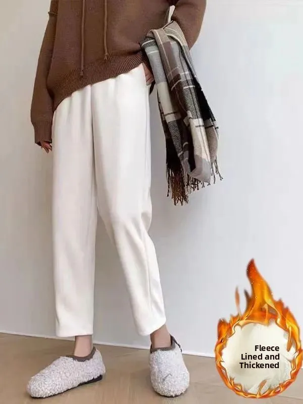 

plus Size Elastic Waist Fce Lined Carrot aped Sweatpants Slimming off White andma Sle Harlan Pants Winter Warm Ladie...