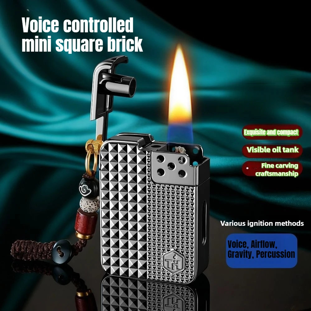 Voice-controlled Small Square Brick Intelligent Induction Gas-electric Hybrid Lighter, 4 Ignition Methods, Creative Gift for Men