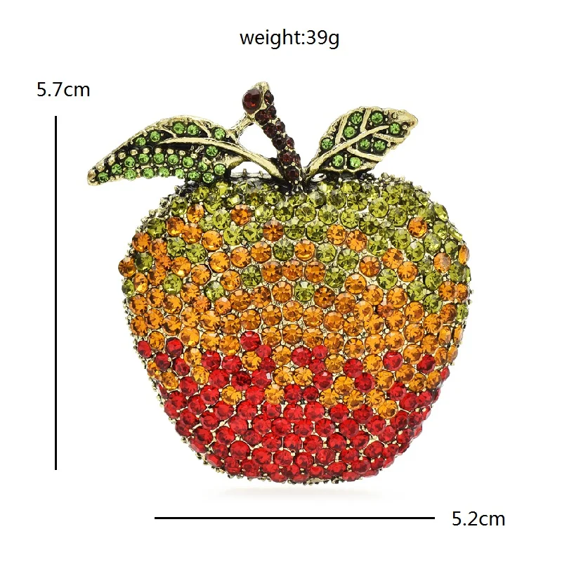 Wuli&baby Big Shining Apple Brooches Pins 2-color Rhinestone Beautiful Fruits Women Unisex Party Office Brooch Gifts