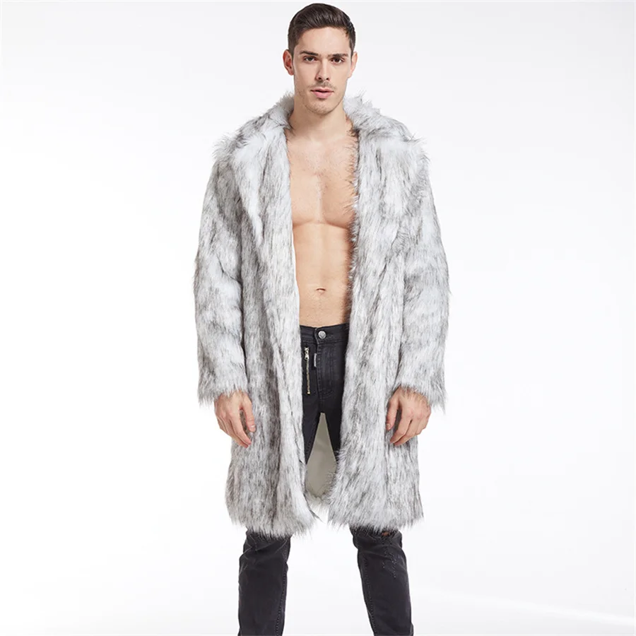 

2026 Новая модная зимняя мужская куртка из искусственного меха с длинным рукавом, теплый свободный кардиган, верхняя одежда, роскошное пушистое длинное пальто для мужчин, пальто