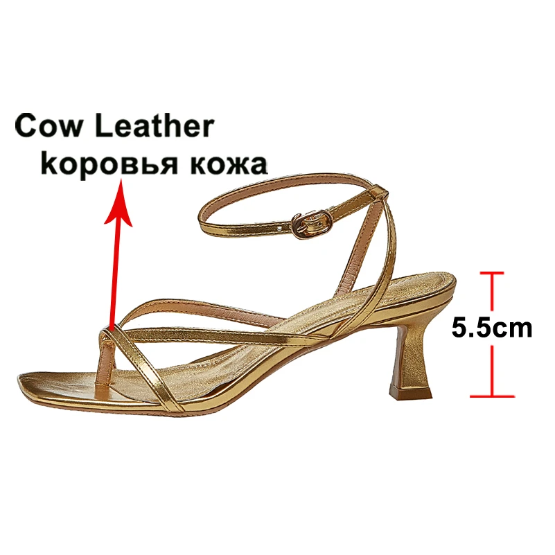 Meotina Sandals Shoes Women Genuine Leather Sandals Narrow Band High Heel Shoes Square Toe Thin Heel Ladies Footwear Summer 43