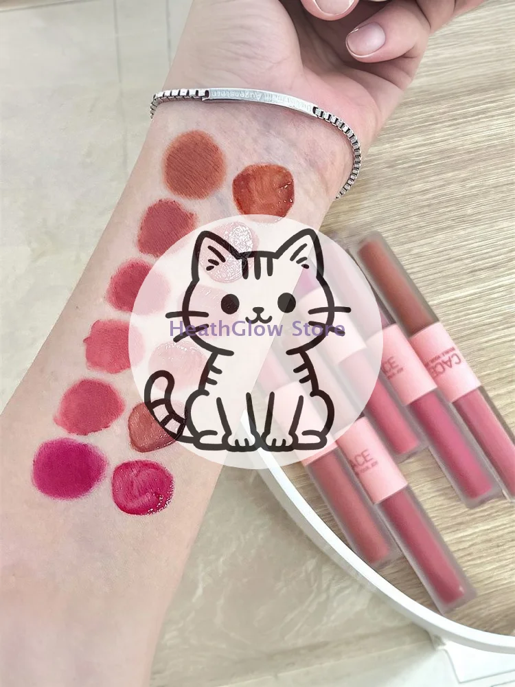 "Double End Lip Glaze Full Gloss Mirror And Matte Velvet Long Term Color And Moisture Lip Gloss Anti Stain Cosmetic Lip Glaze