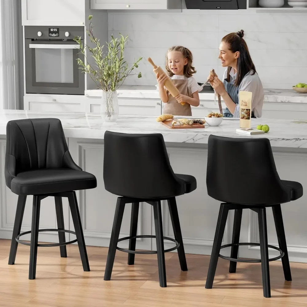 Counter Height Swivel Bar Stool, 24" Upholstered PU Leather Barstools Set of 4, Modern Design to Elevate Your Home Decor Aesthet