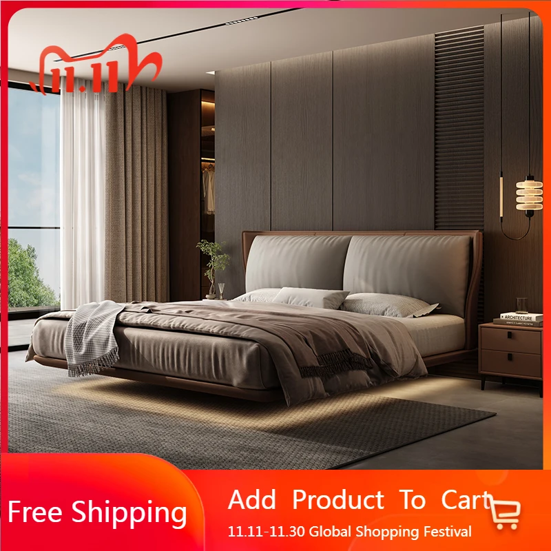

Modern Genuine Leather Bed Confortable Nordic Wedding Quality Fashionable Bed Frame Small Family Soft Cama De Casal Furniture