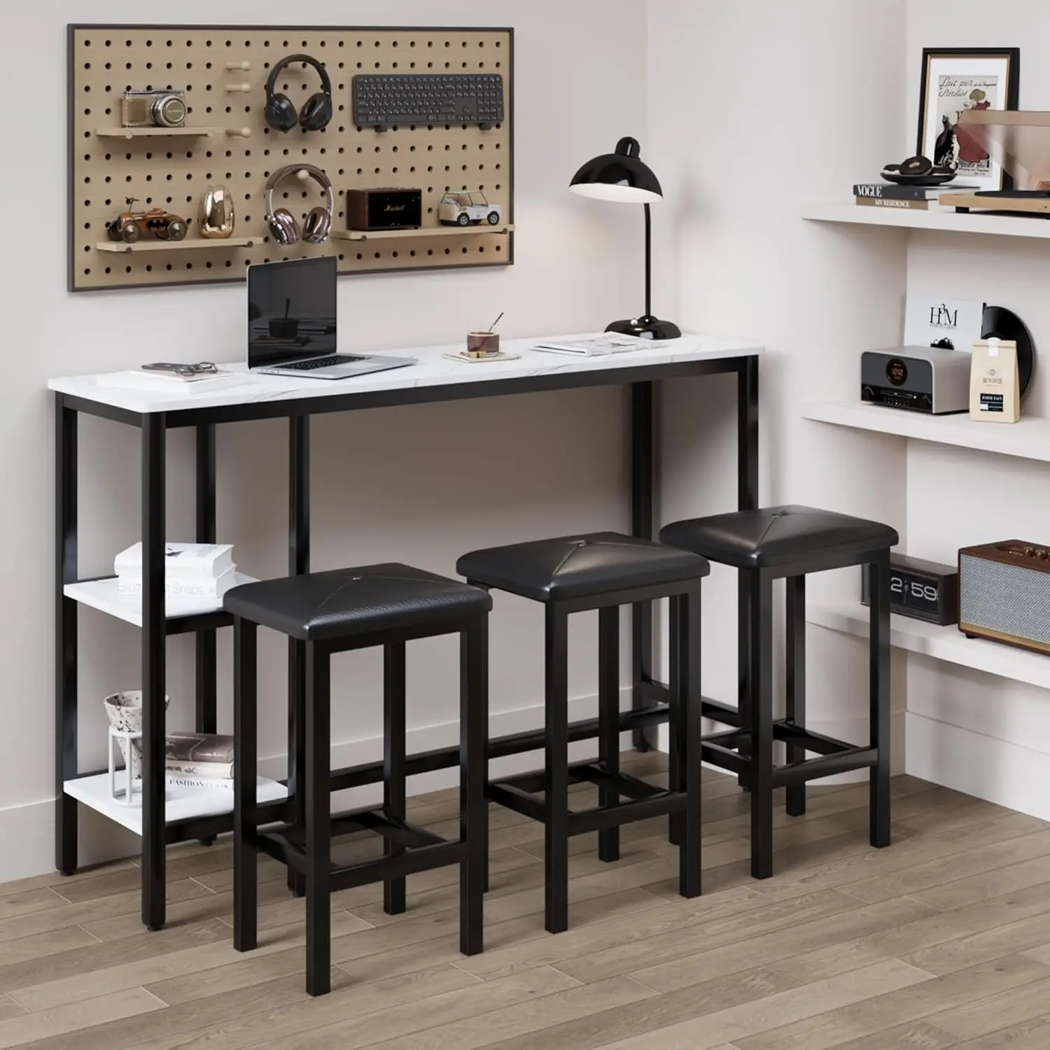 

Комплект из 4 предметов: стол с имитацией мраморной столешницы и 4 барных стула из ПУ для кухни, гостиной, небольших помещений, 57 дюймов, на заказ