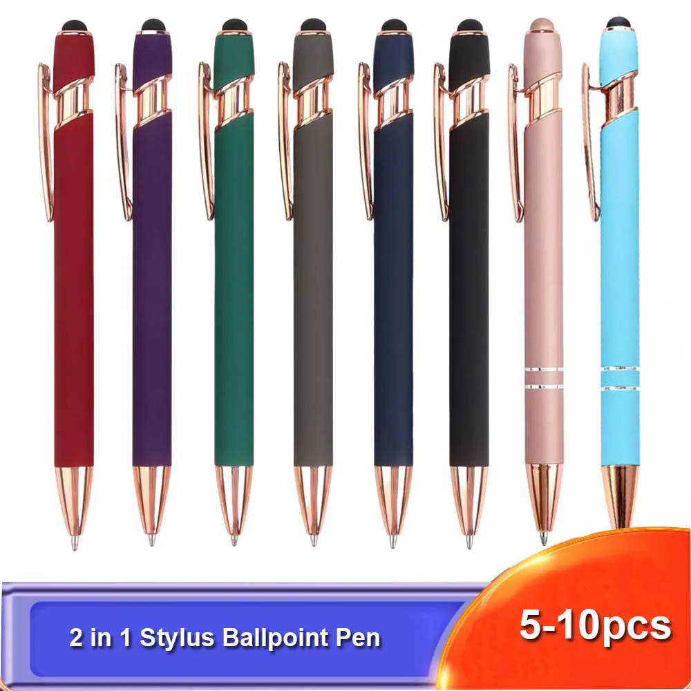 5-10 Pack 2-in-1 Stylus Pen, Retractable Ballpoint Pen with Stylus Tip for Touch Screen, Metal, 1.0mm Black Ink