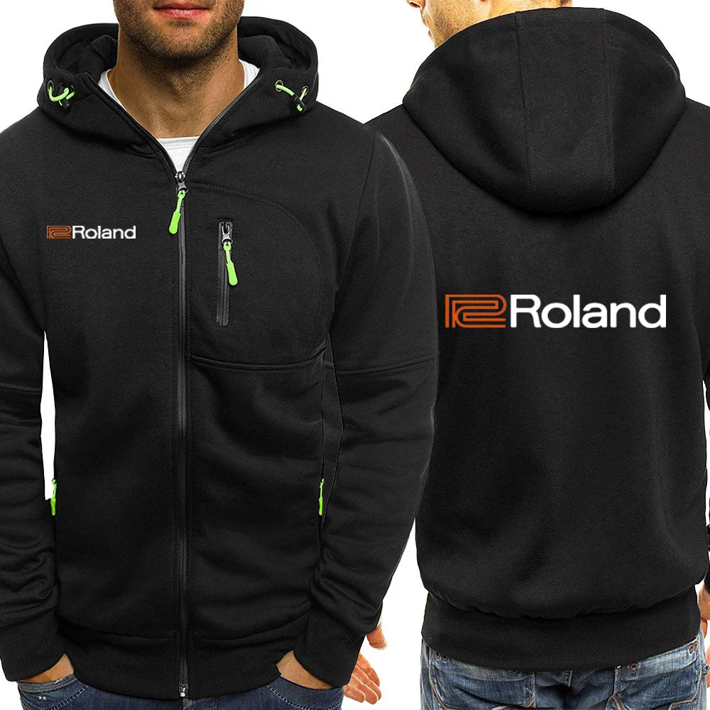 Roland Piano 2024 Tri-color Hooded Jacket Spring Autumn Men Comfortable Leisure Slim-fit Spliced Leisure Comfort Zipper Top