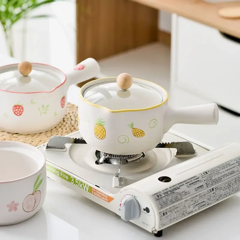 

Ceramic Single-handle Casserole with Cover Baby Food Supplement Pot Adults Cook Instant Noodles Hot Milk Pot Household