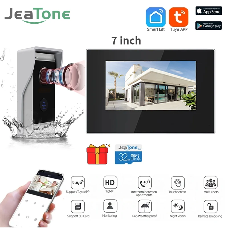 

Tuya 7 Inch Wifi Video Intercom System for Home Apartment Touch Screen Access Control Intercom Doorbell with Camera Detection