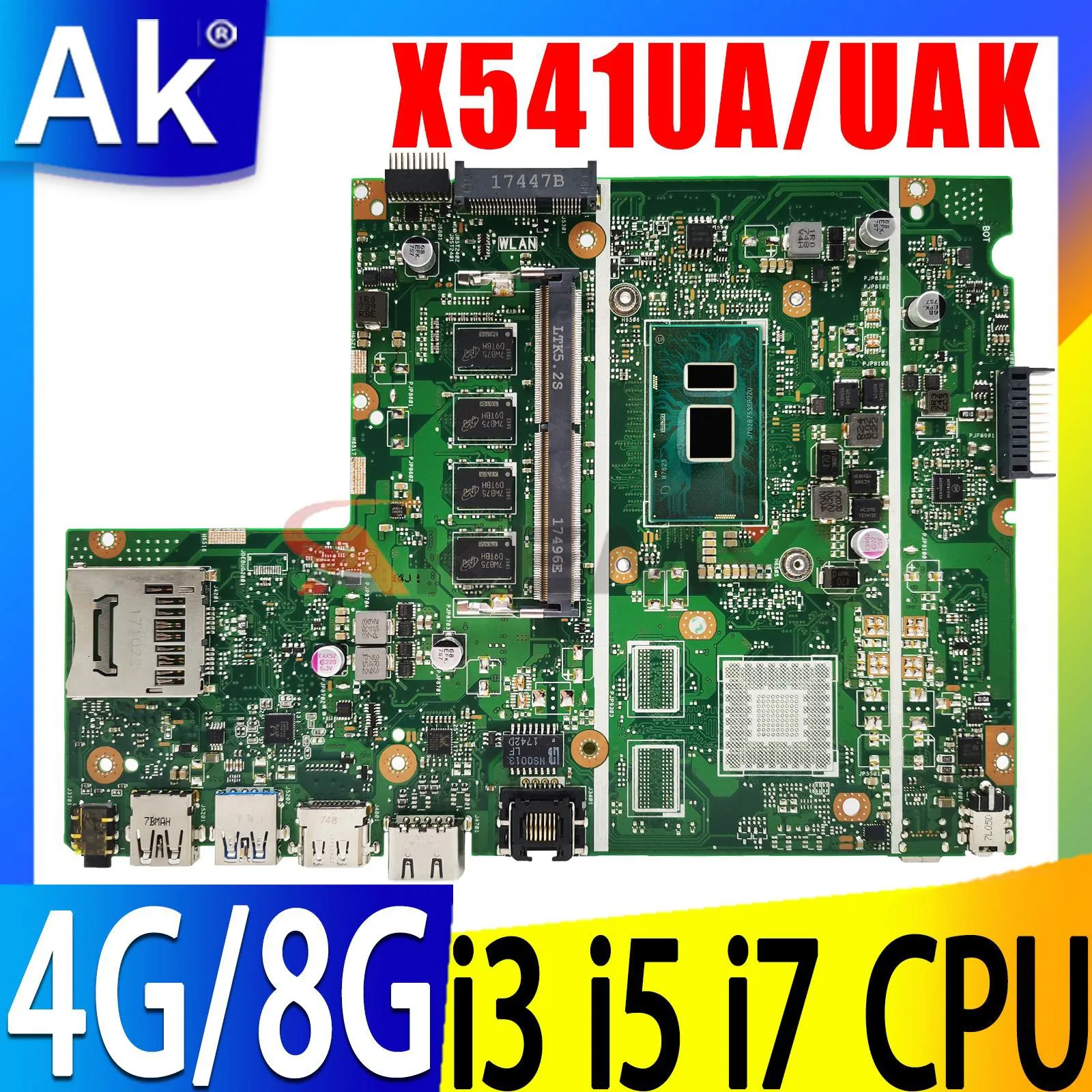 

Шэньчжэнь X541UA Материнская плата ASUS X541UJ X541UAK X541U F541U A541U X541UV X541UVK материнская плата для ноутбука I3 I5 I7 CPU 4 ГБ/8GB-RAM
