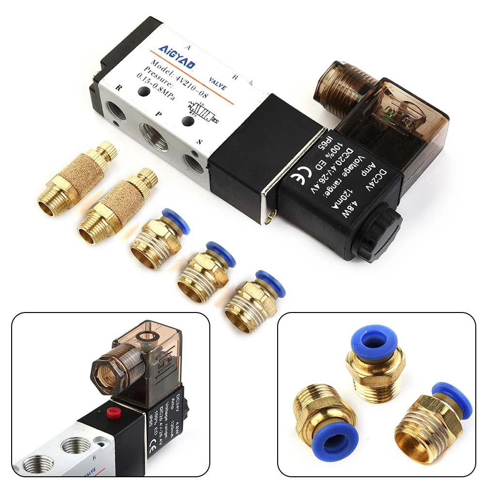 

Efficient Performance 4V21008 Solenoid Valve Two Position Five Way with DC 24V Power Consumption and Muffler Connector