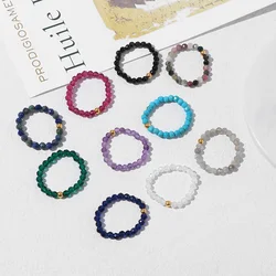 Wholesale Natural Stone Beads Rings Round Beads Elastic Strand Finger Ring Amethysts Handmade Rings For Women Party Jewelry Gift