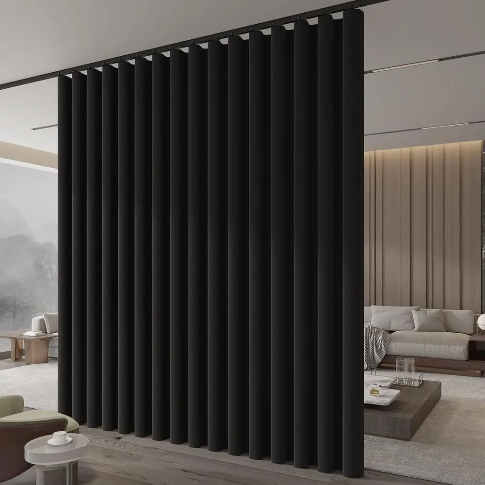 طقم ستائر للخصوصية مع مسار، 106 عريض × 106 طويل، أسود #2