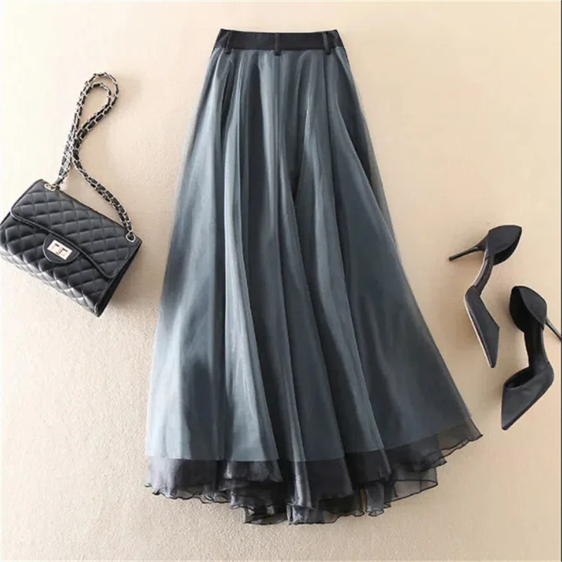 2023 Spring And Summer New Fashion Joker Loose Casual Wide-Leg Skirt Stitching Gauze High Waist Fairy Skirt  Femal