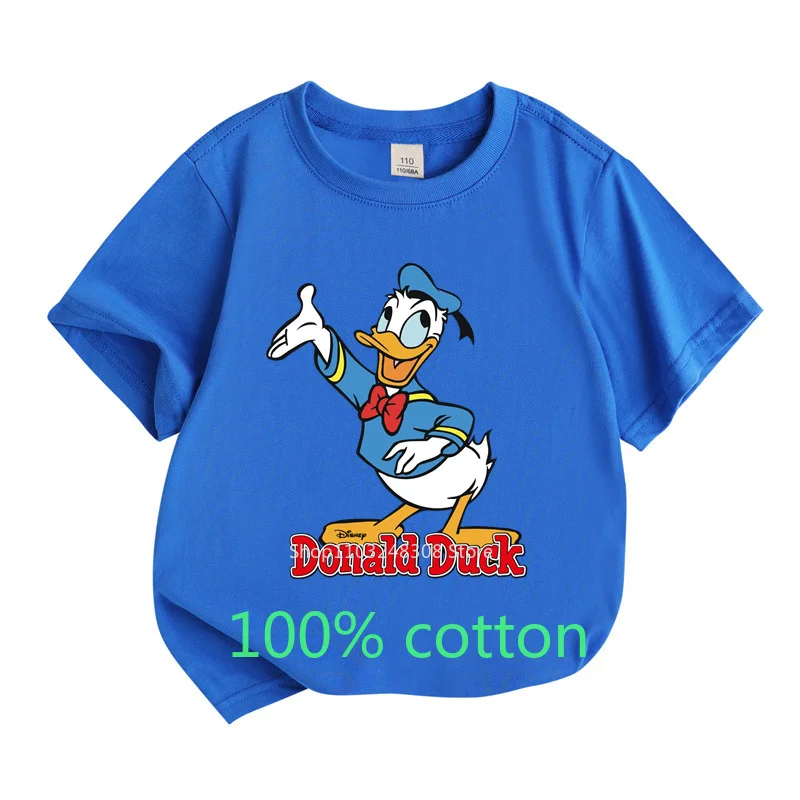 Summer Cute Donald Duck T-Shirts 100% Cotton Clothes Fashion Girls Boys Casual Tees Top Disney Cartoon Short Sleeves 2-15 Years