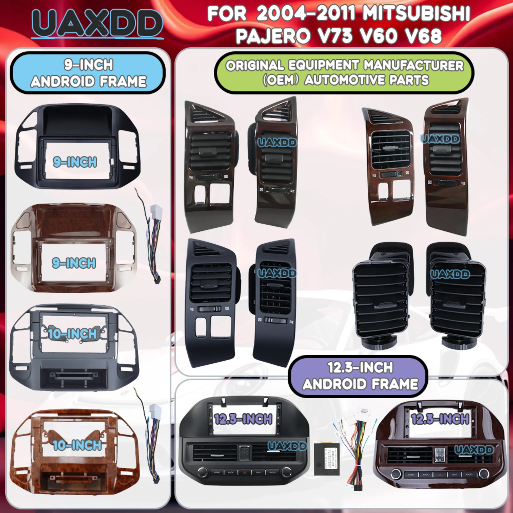 三菱パジェロ-v73-v60-v68-2004-2011年用-2din-フェイスパネル-車用フレーム-ラジオ-ダッシュボード-アンドロイド-エアコン吹き出し口-グリルアセンブリ
