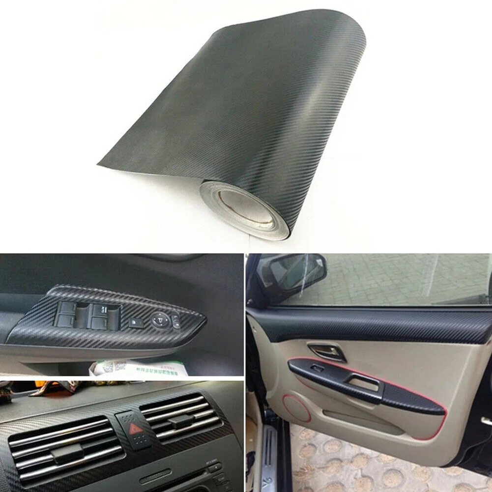 Auto Parts Accessories Dashboard Trim Panel Roll Decal Wrap Sticker 100cm X 40cm 3D Black High Quality Auto Parts