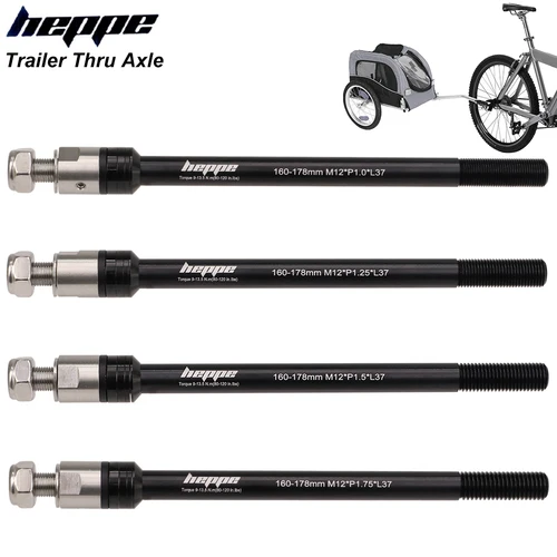 Remolque de bicicleta HEPPE, eje pasante, remolque de carga para niños, eje pasante de 160-178mm, eje de enganche de remolque de bicicleta M12 P1.0/1,25/1,5/1,75
