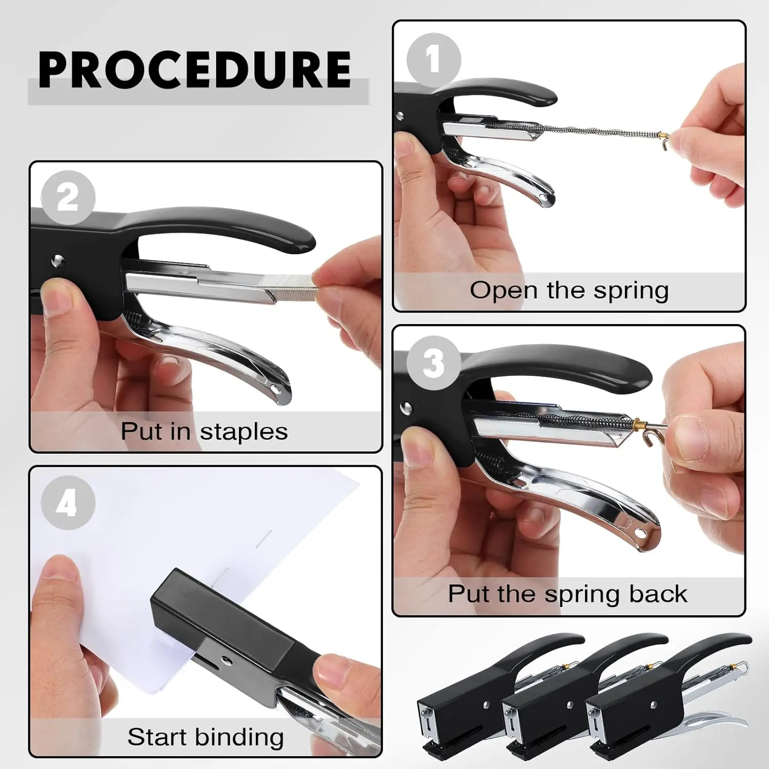 Handheld portable labor-saving stapler, including 1000 binding needles, used for office desk accessories or home office supplies