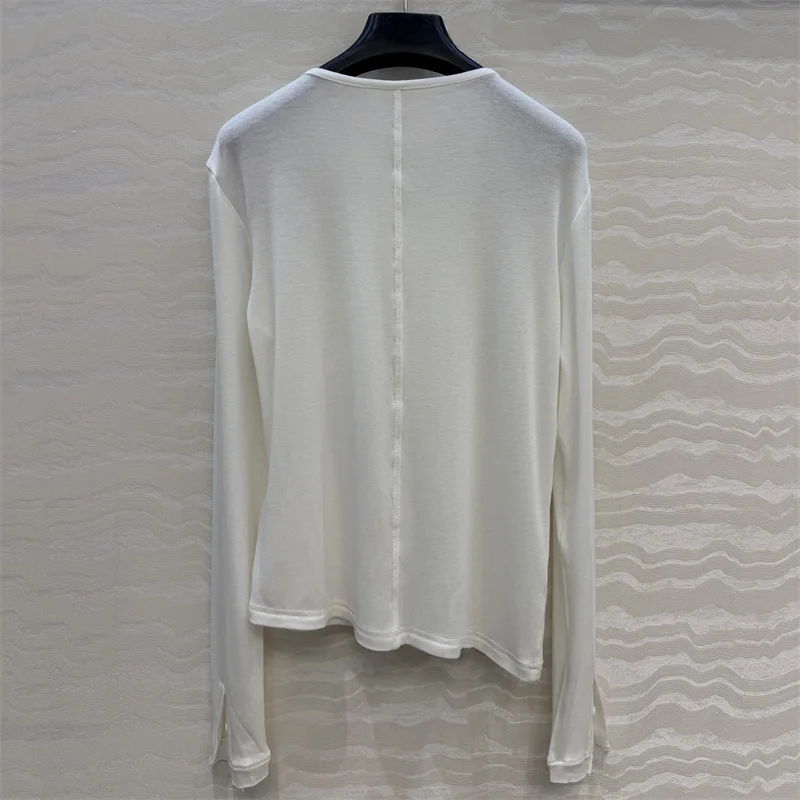 women's t-shirt New elastic knitted slim fit women's long sleeved top for autumn 2026 Wool blend round neck pullover y2k clothes