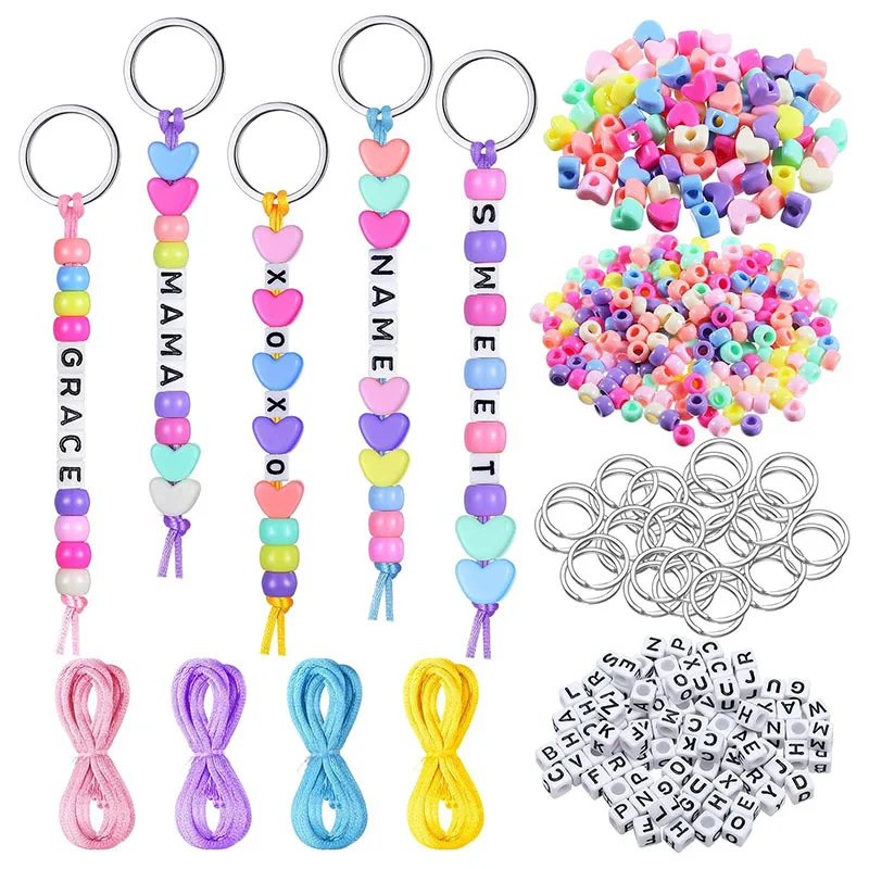

566pcs DIY keychain kit, heart-shaped beaded accessories, adjustable letter keychain, DIY bag pendant keychain, for birthday