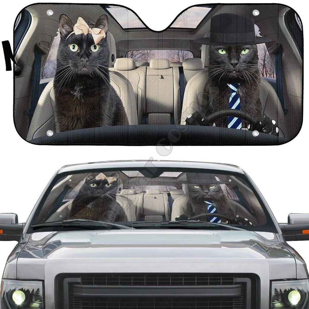 Black Cat/Texudo Cat 3D Printed Car sunshade Auto Sun Shade for Car Truck Decor Windshield Sunshade,Blocks UV Rays Sun