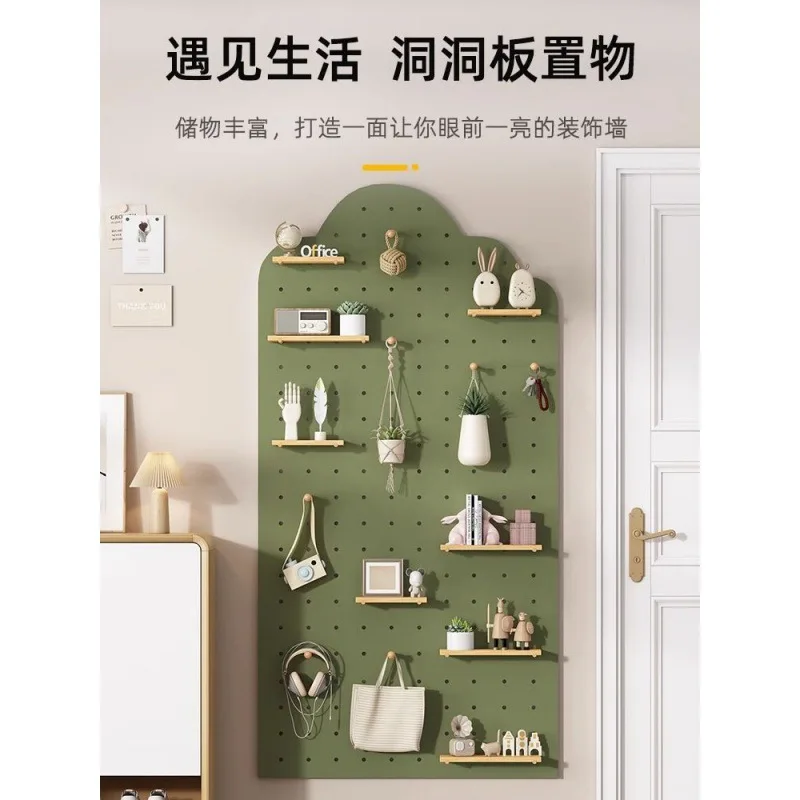 Solid wood hole board wall, entrance storage rack, wooden wall mounted bookshelf, partition storage rack, hanging