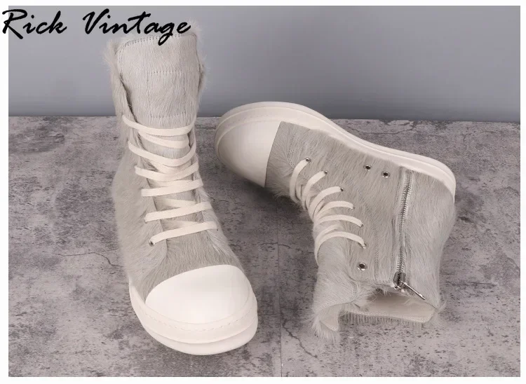 Rick Vintage Knight  Women Ankle Boots Horse Hair Upper High Quality Handmade Men Boots Modern Fashion Female High Top Shoes