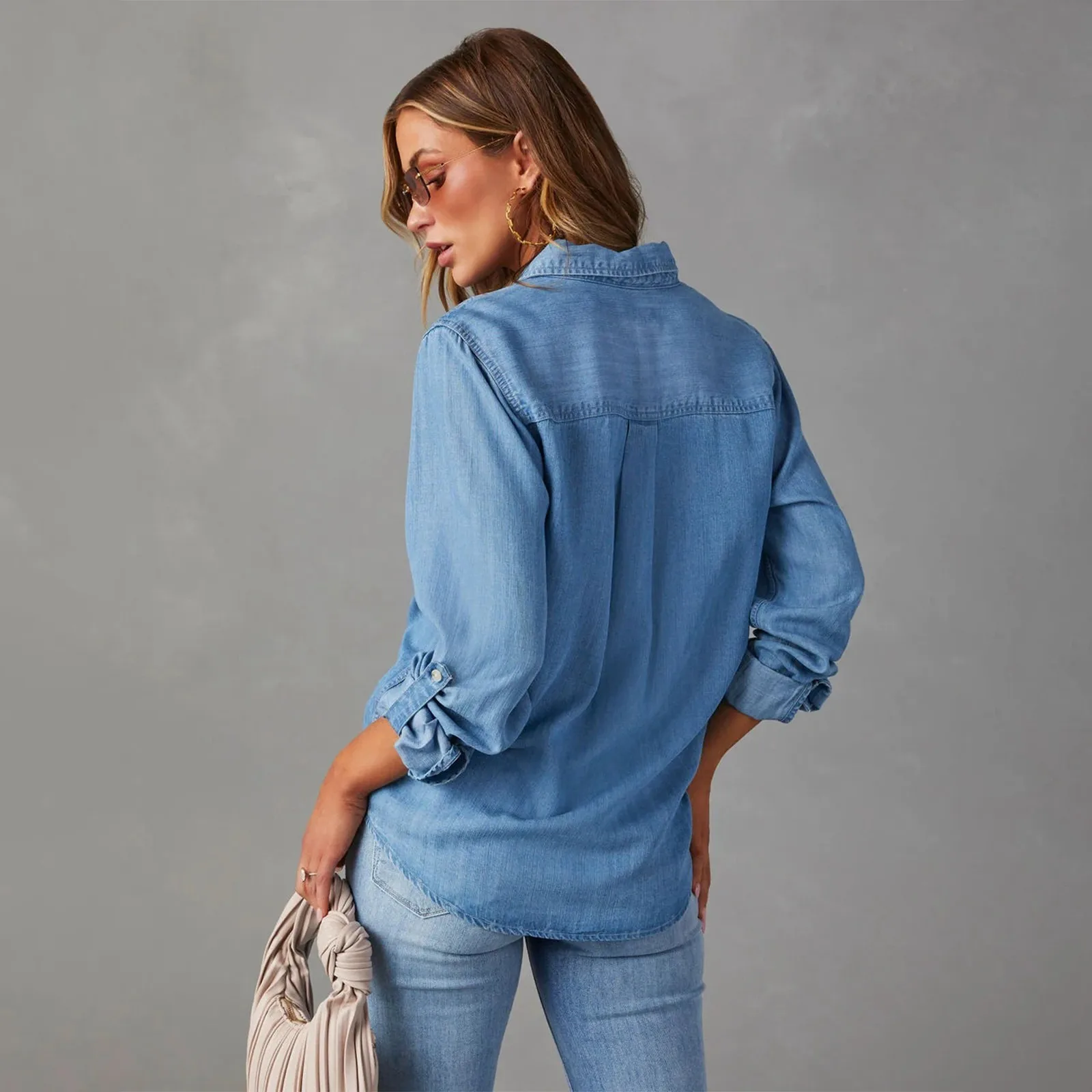 Solid Casual Loose Denim Shirts For Women 2024 Summer Vintage Women\'s Fashion Shirts And Blouses Fashion Youth Female Tops