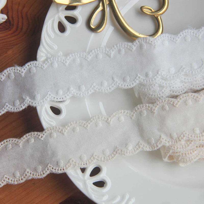 Cotton lace fabric for sewing, white and beige color, sewing fabric for clothing, wedding decoration, home stickers, 3 yards/lot