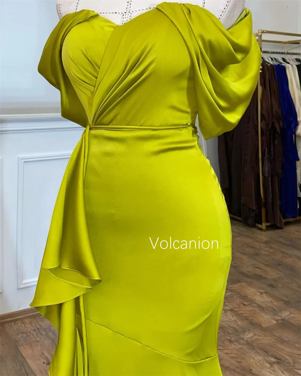 Robe longue sirène drapée à volants, ceinture personnalisée, épaules dénudées, sur mesure, pour occasions, exquise, Simple, fête formelle