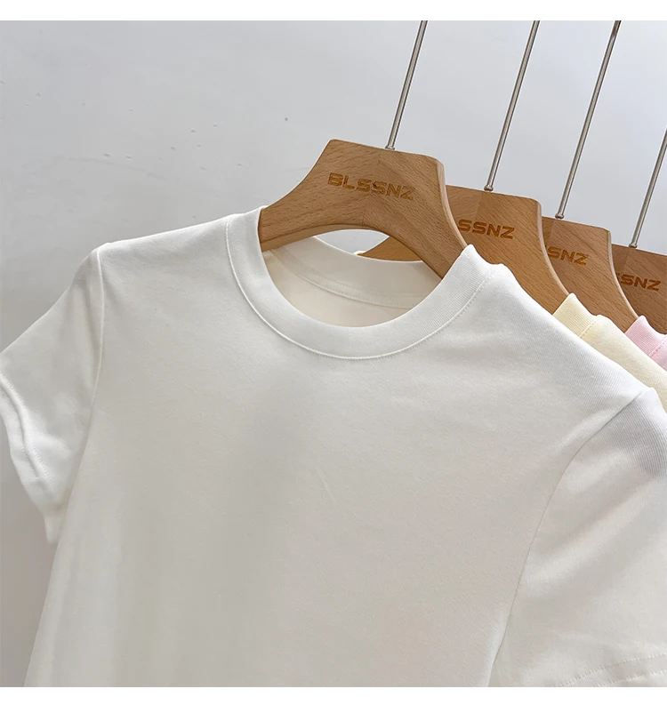 AOSSVIAO 2026 Summer Solid Color Women's Short Sleeve T-Shirt American Vintage Y2K Slim Basic O-Neck Tee Trendy Slim Fit Tops