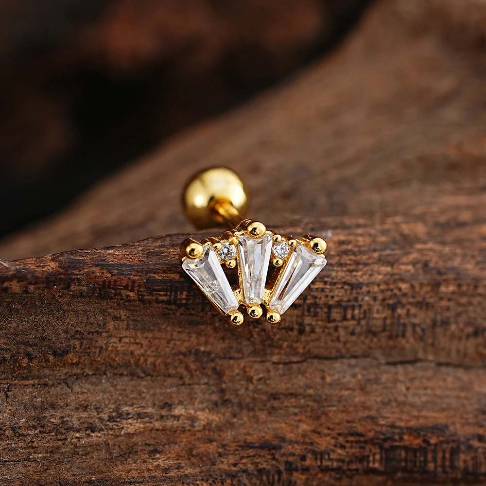 1 Stück Goldfarbener 16G Helix-Knorpel-Ohrstecker, Piercing mit Herz-, Blumen-, Totenkopf- und Stern-Design, Ohrring-Schmuck, rückseitig verschraubte Ohrpiercings – Detail 7