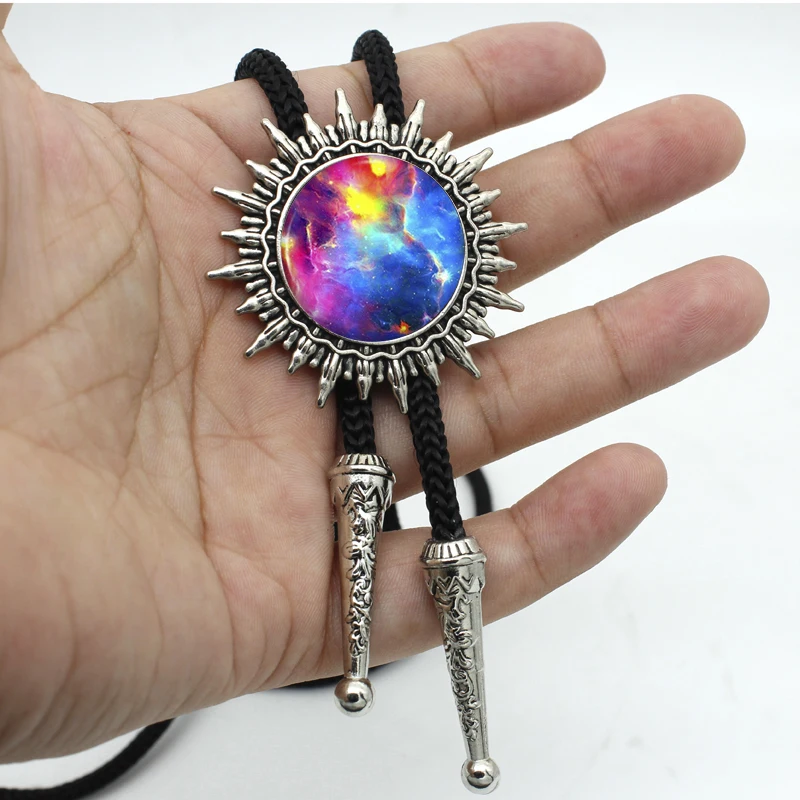 2017 New Arrived Rainbow Colourful Nebula Western Bolo Tie Cowboy Shirt Accessory Galaxy Nebula Glitter Photo Bolo Ties Necklace