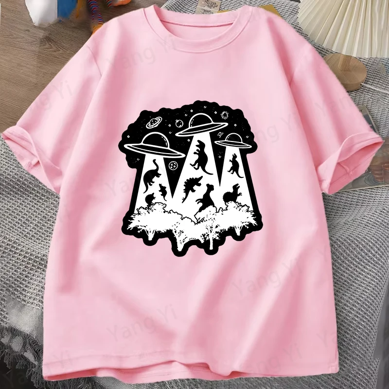 2026 Aliens Capture Dinosaurs Printed T-Shirts Women Men Short Sleeve Funny Round Neck Tee Shirt Casual Summer Comfortable Tops
