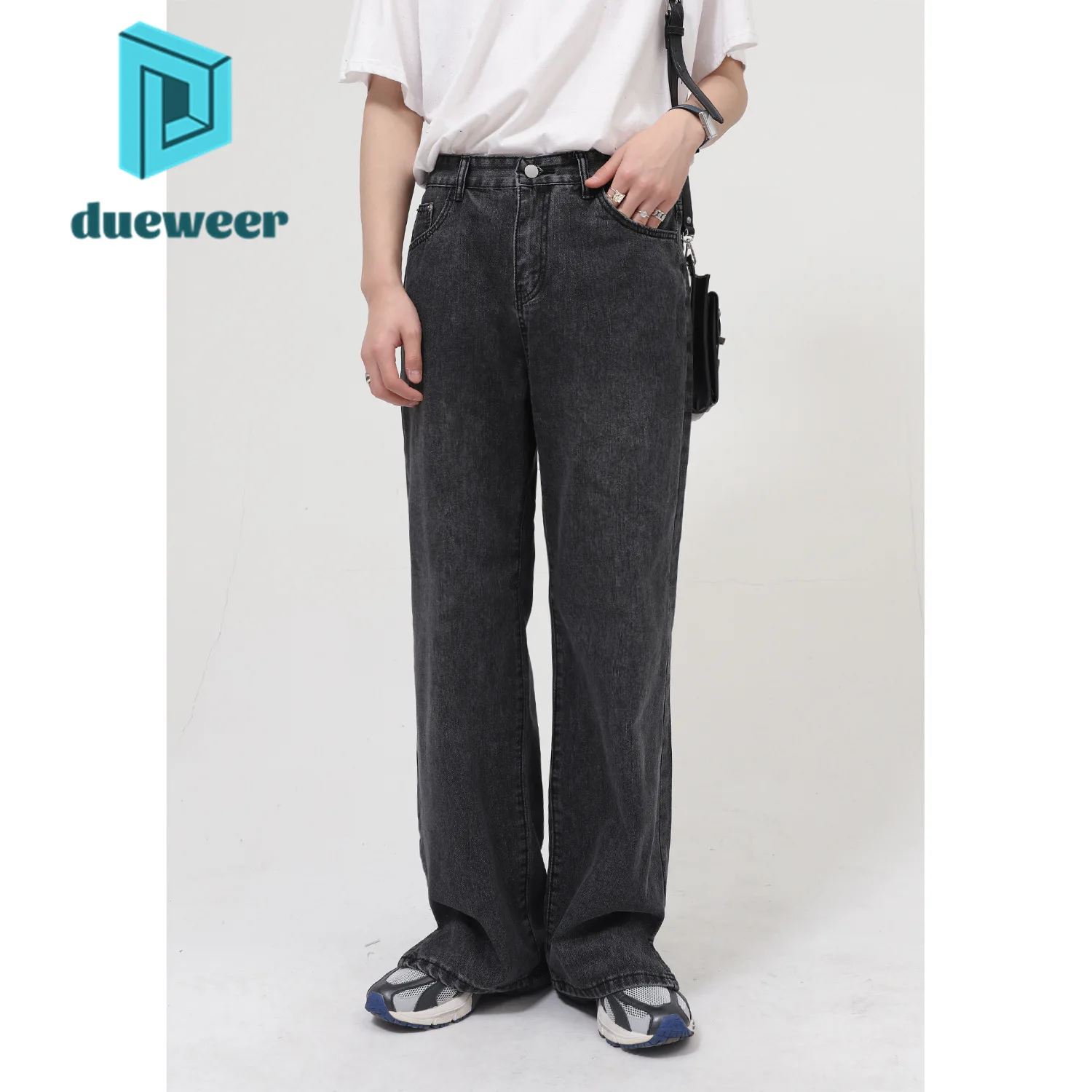 

DUEWEER Distressed Straight Jeans Men's Women's Baggy Casual Trousers Punk Goth Denim Pants Hip Hop Vintage Streetwear