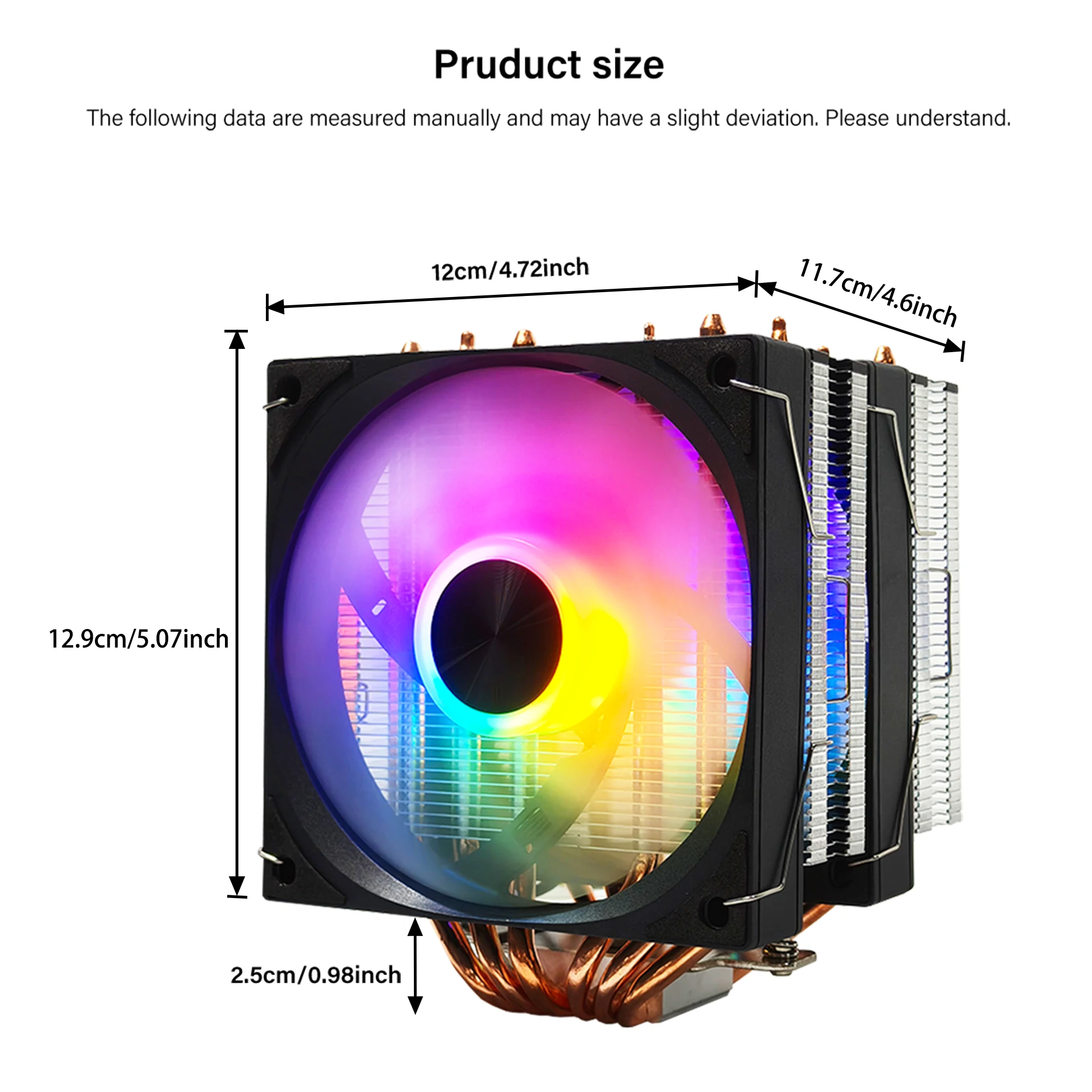 120mm dual-tower computer CPU cooler fan supporting ARGB PWM temperature control, six copper-tube tower-style air-cooling system