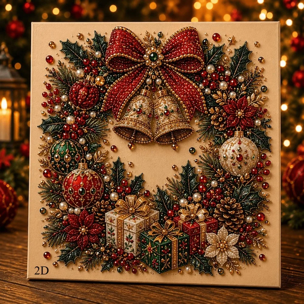 2D/Flat Printing Christmas Pearl Painting Set Pearl Rhinestone Christmas Bell Reindeer Socks Tree Pattern Canvas Decoration 2026 view 5