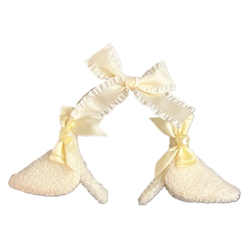 Sweet Style Bowknot Decors Lamb Ear Shape Hair Hoop Cute Photoshooting Hair Holder New Year Party Headwear for Teens