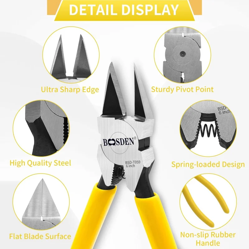 Small Wire Cutters 2, 6 inch Cutting Pliers, Dikes Spring Loaded Side , Flush Cut , Precision Cutter