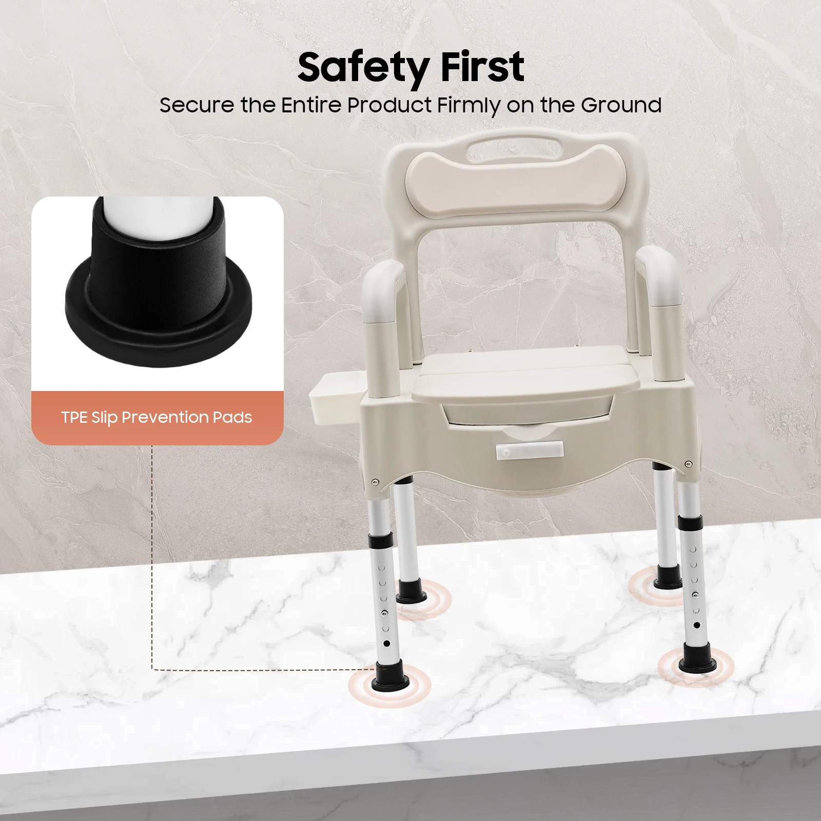 

Extra Sturdy & Comfort Commode Chair Height Adjustable Toilet Chair for Elderly with Bucket Lid Superior Stable 250kg Capacity