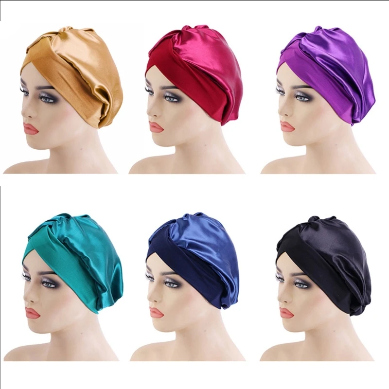 ผ้าโพกหัวหน้าผากสำหรับ Knot Headwrap Bohemian Pre-Tied สีทึบ Bonnet Ha