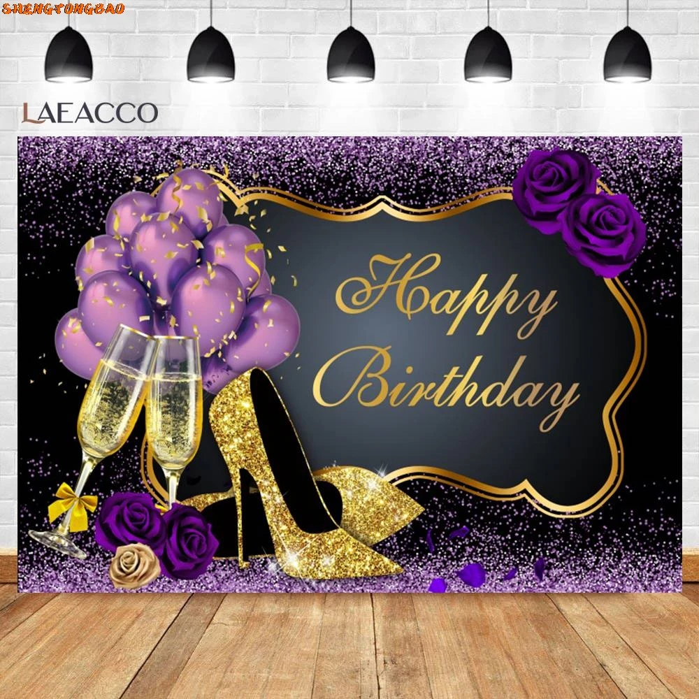 Vinyl Balloon Backdrops For Photography Happy 50 40 30 60th Birthday Party Shiny Diamond Golden Dots Ribbon Photo Backdrops